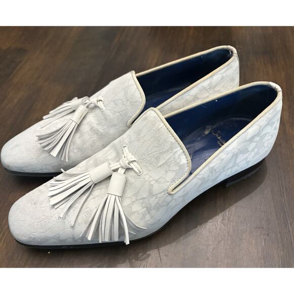 Sebastian Cruz Couture White jacquard Loafers Tassle 40 Size 7.5 $1495 main image 6